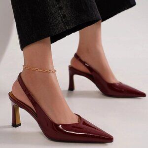 The Charlotte Pointed Toe Slingback Pumps- Burgundy